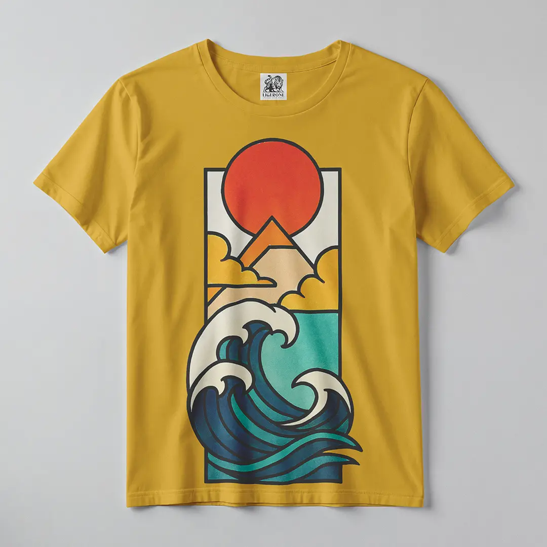 LIGERONE Ocean Wave Sunset Graphic T-Shirt